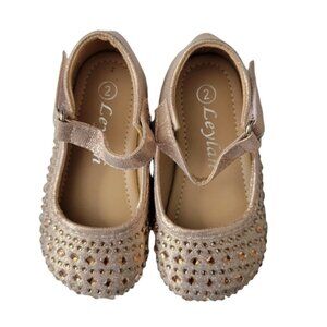 Leylah Gold Bedazzled Mary Jane Shoes
